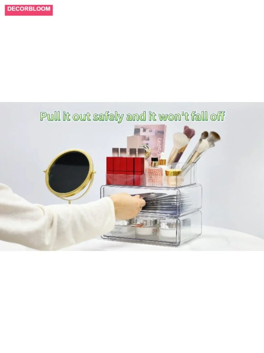 3 Tier Stackable Acrylic Makeup Organizer with Drawers for Countertop Dresser